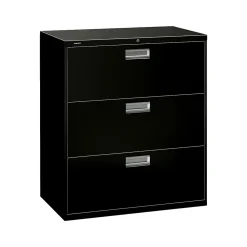 HON File Cabinets<Brigade 600 Series 3-Drawer Lateral File Cabinet, Locking, Letter/Legal, Black, 36"W (PHS-88)