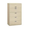 HON File Cabinets<Brigade 600 Series 5-Drawer Lateral File Cabinet, Locking, Letter/Legal, Putty/Beige, 42"W (H695.L.L)