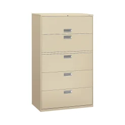 HON File Cabinets<Brigade 600 Series 5-Drawer Lateral File Cabinet, Locking, Letter/Legal, Putty/Beige, 42"W (H695.L.L)