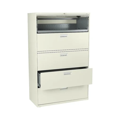 HON File Cabinets<Brigade 600 Series 5-Drawer Lateral File Cabinet, Locking, Letter/Legal, Putty/Beige, 42"W (H695.L.L)
