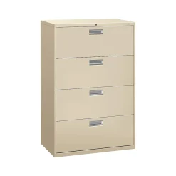 HON File Cabinets<Brigade 600 Series 4-Drawer Lateral File Cabinet, Locking, Letter/Legal, Putty/Beige, 36"W (684LL)