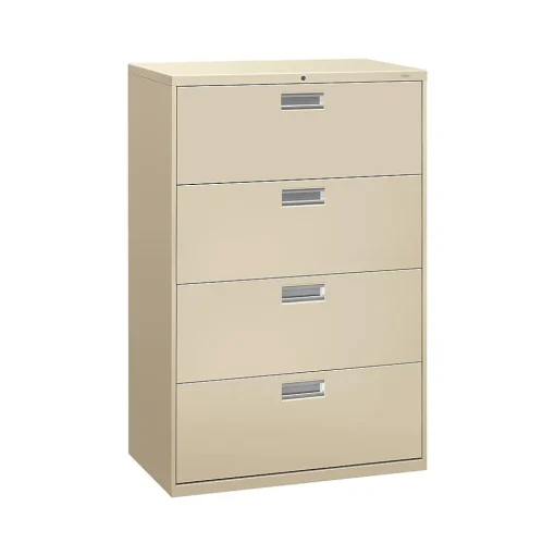 HON File Cabinets<Brigade 600 Series 4-Drawer Lateral File Cabinet, Locking, Letter/Legal, Putty/Beige, 36"W (684LL)