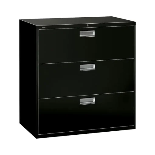 HON File Cabinets<Brigade 600 Series 3-Drawer Lateral File Cabinet, Locking, Letter/Legal, Black, 42"W (H693.L.P)