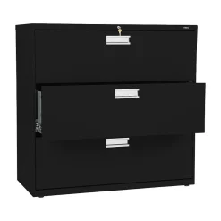 HON File Cabinets<Brigade 600 Series 3-Drawer Lateral File Cabinet, Locking, Letter/Legal, Black, 42"W (H693.L.P)