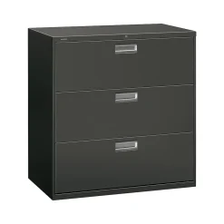 HON File Cabinets<Brigade 600 Series 3-Drawer Lateral File Cabinet, Locking, Charcoal, Letter/Legal, 42"W (H693.L.S)