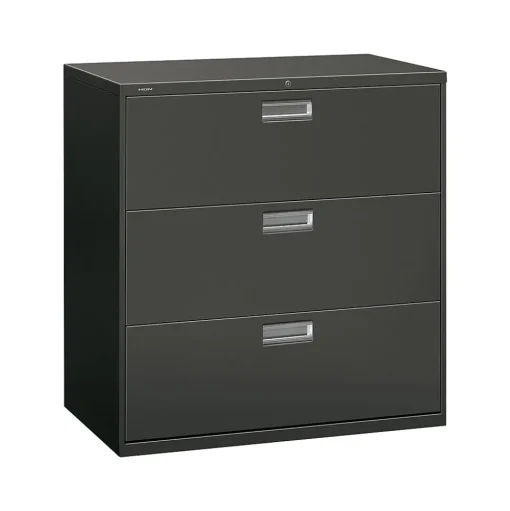 HON File Cabinets<Brigade 600 Series 3-Drawer Lateral File Cabinet, Locking, Charcoal, Letter/Legal, 42"W (H693.L.S)