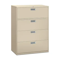HON File Cabinets<Brigade 600 Series 4-Drawer Lateral File Cabinet, Locking, Letter/Legal, Putty/Beige, 42"W (694LL)