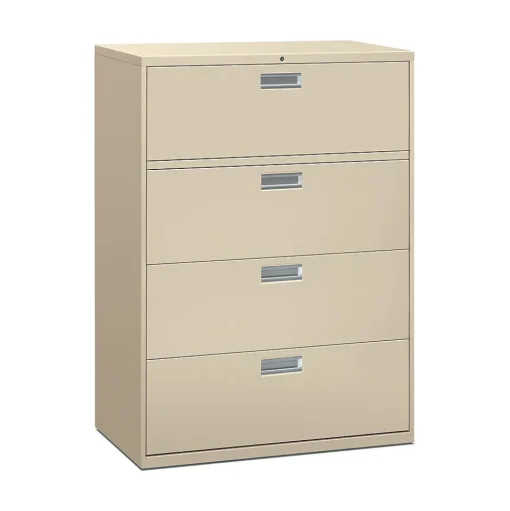 HON File Cabinets<Brigade 600 Series 4-Drawer Lateral File Cabinet, Locking, Letter/Legal, Putty/Beige, 42"W (694LL)