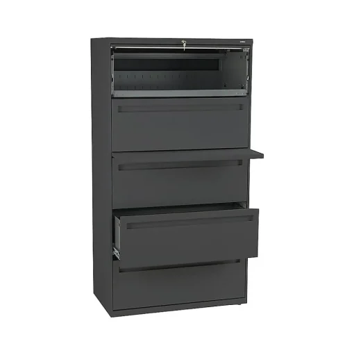 HON File Cabinets<Brigade 700 Series 5-Drawer Lateral File Cabinet, Locking, Letter/Legal, Charcoal, 36"W (-785LS)