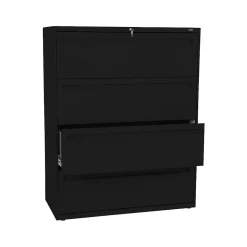 HON File Cabinets<Brigade 700 Series 4-Drawer Lateral File Cabinet, Locking, Black, Letter/Legal, 42"W (H794.L.P)