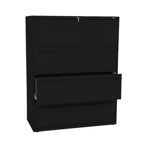 HON File Cabinets<Brigade 700 Series 4-Drawer Lateral File Cabinet, Locking, Black, Letter/Legal, 42"W (H794.L.P)
