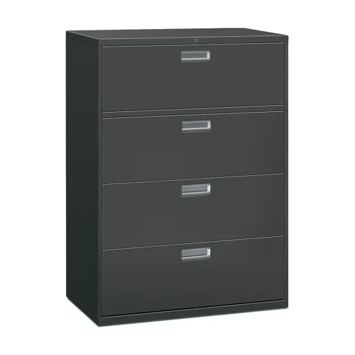 HON File Cabinets<Brigade 600 Series 4-Drawer Lateral File Cabinet, Locking, Charcoal, Letter/Legal, 42"W (H694LS)
