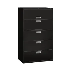 HON File Cabinets<Brigade 600 Series 5-Drawer Lateral File Cabinet, Locking, Letter/Legal, Black, 42"W (695LP)