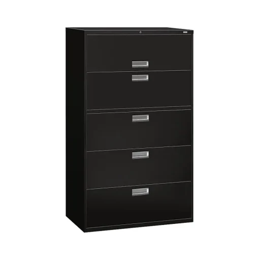 HON File Cabinets<Brigade 600 Series 5-Drawer Lateral File Cabinet, Locking, Letter/Legal, Black, 42"W (695LP)