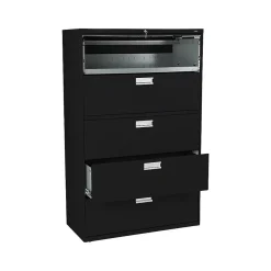 HON File Cabinets<Brigade 600 Series 5-Drawer Lateral File Cabinet, Locking, Letter/Legal, Black, 42"W (695LP)