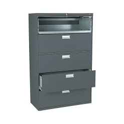 HON File Cabinets<Brigade 600 Series 5-Drawer Lateral File Cabinet, Locking, Charcoal, Letter/Legal, 42"W (H695.L.S)