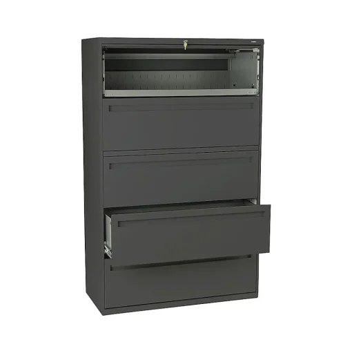 HON File Cabinets<Brigade 700 Series 5-Drawer Lateral File Cabinet, Locking, Letter/Legal, Charcoal, 42"W (795LS)