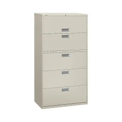 HON File Cabinets<Brigade 600 Series 5-Drawer Lateral File Cabinet, Locking, Letter/Legal, Gray, 36"W (H685.L.Q)