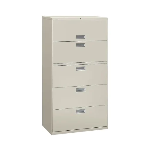 HON File Cabinets<Brigade 600 Series 5-Drawer Lateral File Cabinet, Locking, Letter/Legal, Gray, 36"W (H685.L.Q)