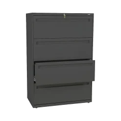 HON File Cabinets<Brigade 700 Series 4-Drawer Lateral File Cabinet, Locking, Charcoal, Letter/Legal, 36"W (H784.L.S)
