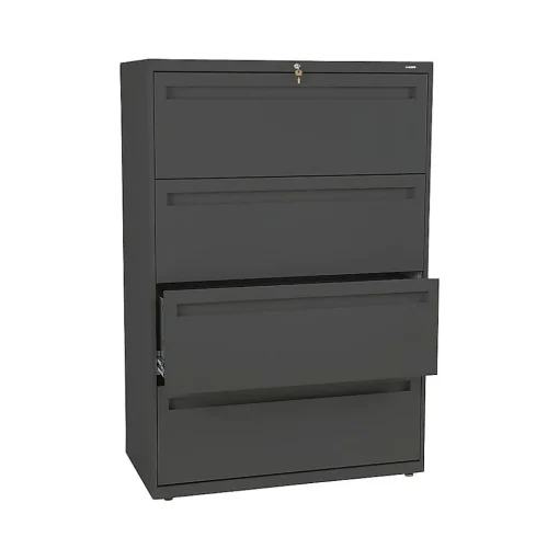 HON File Cabinets<Brigade 700 Series 4-Drawer Lateral File Cabinet, Locking, Charcoal, Letter/Legal, 36"W (H784.L.S)