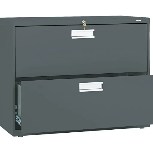 HON File Cabinets<Brigade 600 Series Lateral File Cabinet, A4/Legal/Letter, 2-Drawer, Charcoal, 36"W