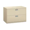 HON File Cabinets<Brigade 600 Series Lateral File, 2 Drawers, Aluminum Pull, 42"W, Putty Finish,