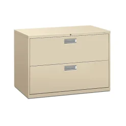 HON File Cabinets<Brigade 600 Series Lateral File, 2 Drawers, Aluminum Pull, 42"W, Putty Finish,