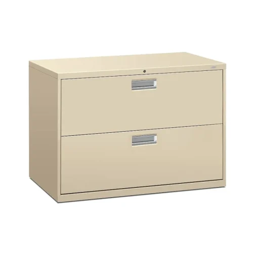 HON File Cabinets<Brigade 600 Series Lateral File, 2 Drawers, Aluminum Pull, 42"W, Putty Finish,
