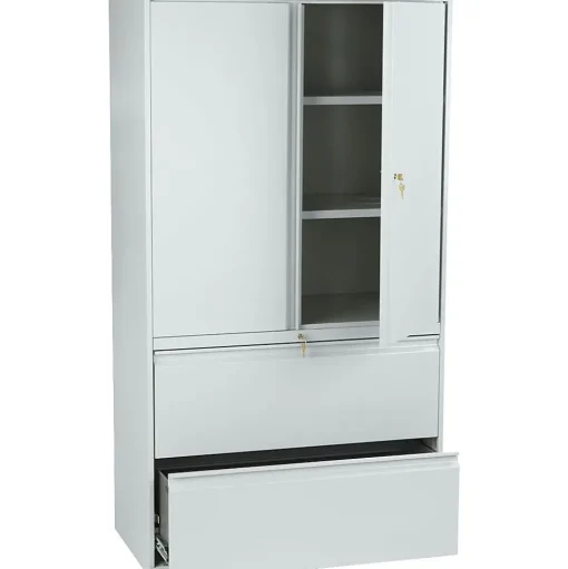HON File Cabinets<Brigade 800 Series Lateral File Cabinet, A4/Legal/Letter, 2-Drawer, Light Gray, 19 1/4"Depth