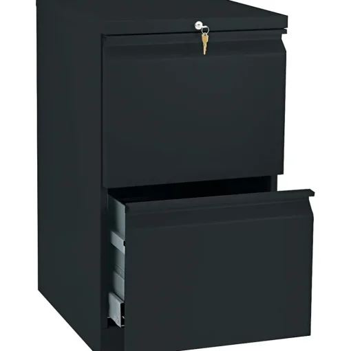 HON File Cabinets<Brigade 2-Drawer Mobile Vertical File Cabinet, Letter Size, Lockable, 28"H x 15"W x 19.875"D, Black (H33820RP)