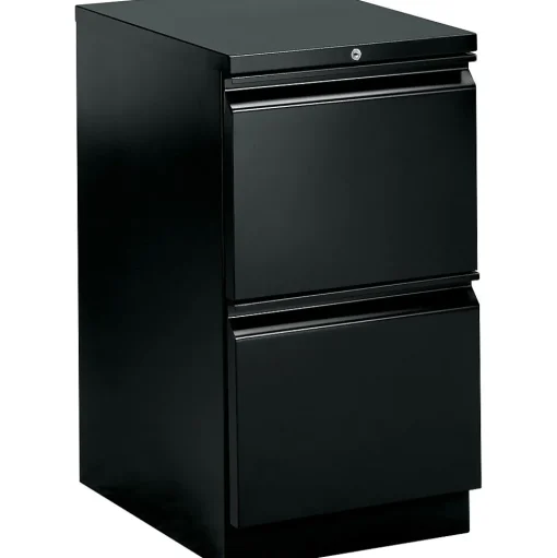HON File Cabinets<Brigade 2-Drawer Mobile Vertical File Cabinet, Letter Size, Lockable, 28"H x 15"W x 19.875"D, Black (H33820RP)