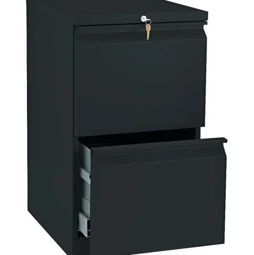 HON File Cabinets<Brigade 2-Drawer Mobile Vertical File Cabinet, Letter Size, Lockable, 28"H x 15"W x 19.875"D, Black (H33820RP)