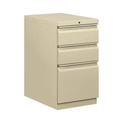 HON File Cabinets<Brigade 3-Drawer Mobile Vertical File Cabinet, Letter Size, Lockable, 28"H x 15"W x 22.88"D, Putty (H33723RL)