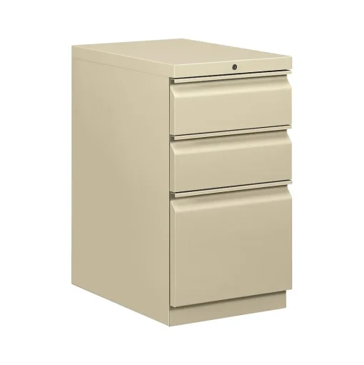 HON File Cabinets<Brigade 3-Drawer Mobile Vertical File Cabinet, Letter Size, Lockable, 28"H x 15"W x 22.88"D, Putty (H33723RL)