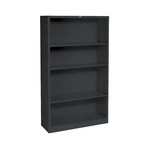 HON Bookcases<Brigade 4-Shelf 59"H Bookcase, Black Steel (HS60ABCP)