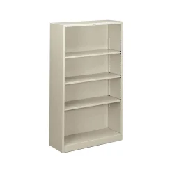 HON Bookcases<Brigade 4-Shelf Metal Bookcase, 59"H x 34 1/2"W x 12.63"D, Light Gray (S60ABCQ)