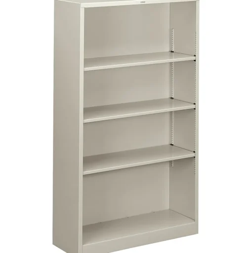 HON Bookcases<Brigade 4-Shelf Metal Bookcase, 59"H x 34 1/2"W x 12.63"D, Light Gray (S60ABCQ)