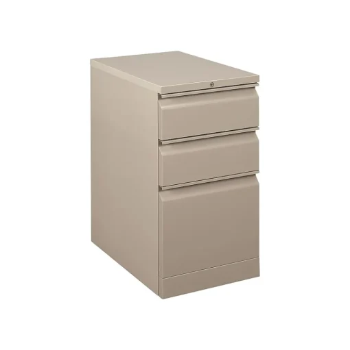 HON File Cabinets<Flagship 3-Drawer Mobile Vertical File Cabinet, Letter Size, Lockable, 28"H x 15"W x 22.88"D, Putty (18723RL)