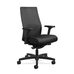HON Ergonomic Chairs<Ignition 2.0 Mesh/Vinyl Mid-Back Task Chair, Adjustable Arms, Black (12M2AMLU10TK)