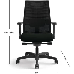 HON Ergonomic Chairs<Ignition 2.0 Mesh/Vinyl Mid-Back Task Chair, Adjustable Arms, Black (12M2AMLU10TK)