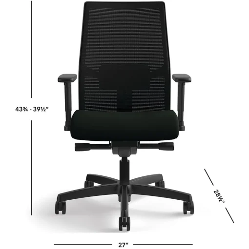 HON Ergonomic Chairs<Ignition 2.0 Mesh/Vinyl Mid-Back Task Chair, Adjustable Arms, Black (12M2AMLU10TK)