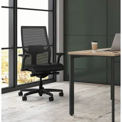 HON Ergonomic Chairs<Ignition 2.0 Mesh/Vinyl Mid-Back Task Chair, Adjustable Arms, Black (12M2AMLU10TK)