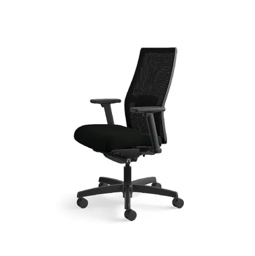 HON Ergonomic Chairs<Ignition 2.0 Mesh/Vinyl Mid-Back Task Chair, Adjustable Arms, Black (12M2AMLU10TK)
