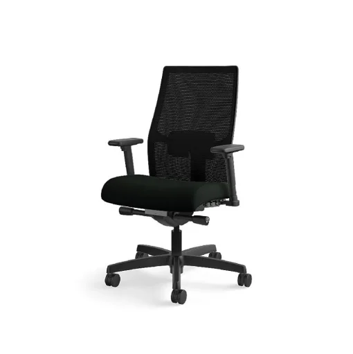 HON Ergonomic Chairs<Ignition 2.0 Mesh/Vinyl Mid-Back Task Chair, Adjustable Arms, Black (12M2AMLU10TK)