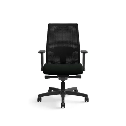 HON Ergonomic Chairs<Ignition 2.0 Mesh/Vinyl Mid-Back Task Chair, Adjustable Arms, Black (12M2AMLU10TK)