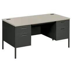HON Computer Desks<Metro Classic 60" Double Pedestal Desk, Gray/Charcoal (HP3262G2S)