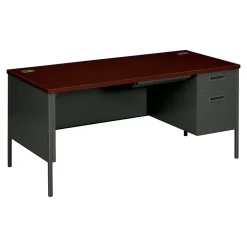 HON Computer Desks<Metro Classic 66" Single Pedestal Desk, Mahogany/Charcoal (P3265RNS)