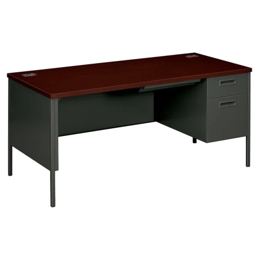 HON Computer Desks<Metro Classic 66" Single Pedestal Desk, Mahogany/Charcoal (P3265RNS)