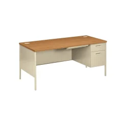 HON Computer Desks<® Metro Classic Series "L"-Shaped Station, Single Right Pedestal Desk, Harvest/Putty, 29 1/2"H x 66"W x 30"D